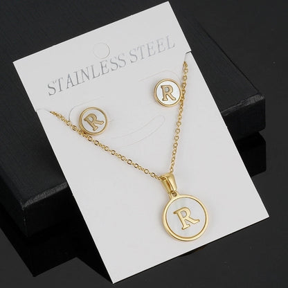 Minimalist Round Letter 304 Stainless Steel Shell 18K Gold Plated Gold Plated Stainless Steel Jewelry Sets