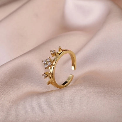 Classic Style Geometric Copper Plating Inlay Zircon 18k Gold Plated Open Ring