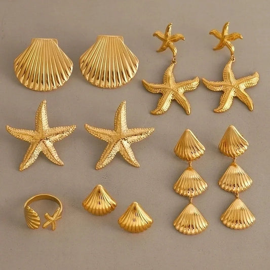 Casual Beach Classic Style Starfish Shell 304 Stainless Steel 18K Gold Plated Rings Earrings