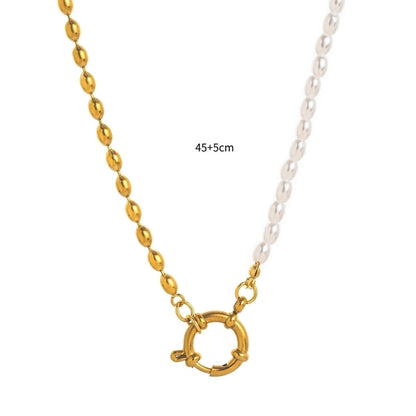 Minimalist Circle Pearl 201 Stainless Steel 304 Stainless Steel Zircon 18K Gold Plated Beaded Inlay Pendant Necklace