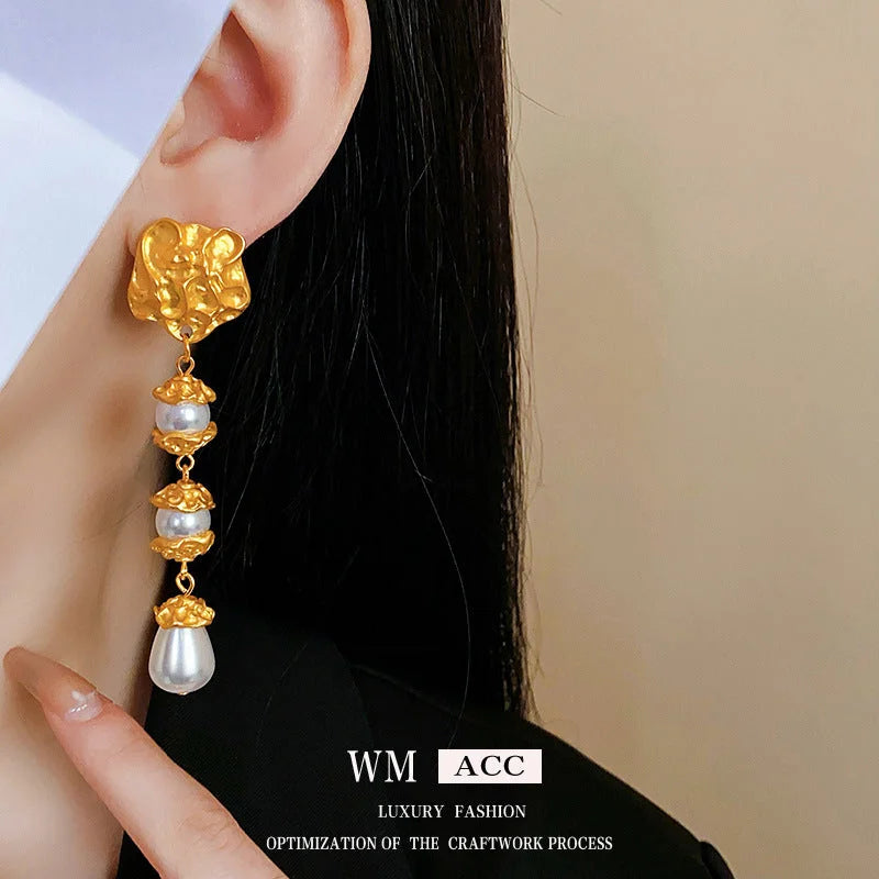 Medieval Pearl Geometric Copper Electroplating Earrings