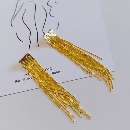 1 Pair Vintage Style Exaggerated Tassel Plating Titanium Steel Drop Earrings