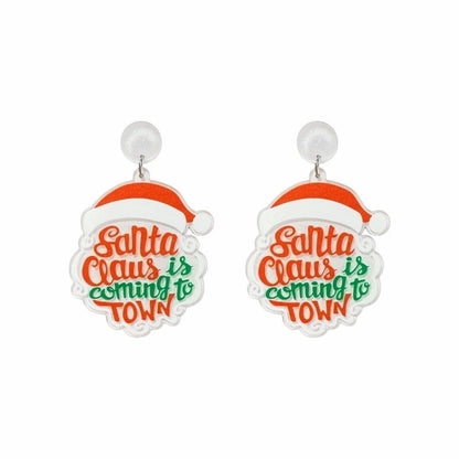 1 Pair Cute Streetwear Cartoon Character Christmas Tree Letter Arylic Drop Earrings