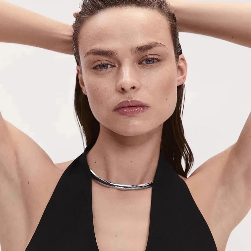 Exaggerated Minimalist Solid Color 316L Stainless Steel 18K Gold Plated Irregular Choker