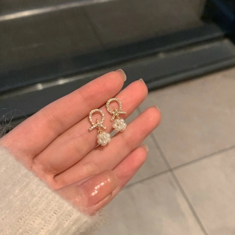 1 Pair Minimalist Round Inlay Alloy Pearl Zircon Drop Earrings