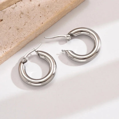 1 Pair Minimalist Round Polishing Plating 304 Stainless Steel 14K Gold Plated Hoop Earrings