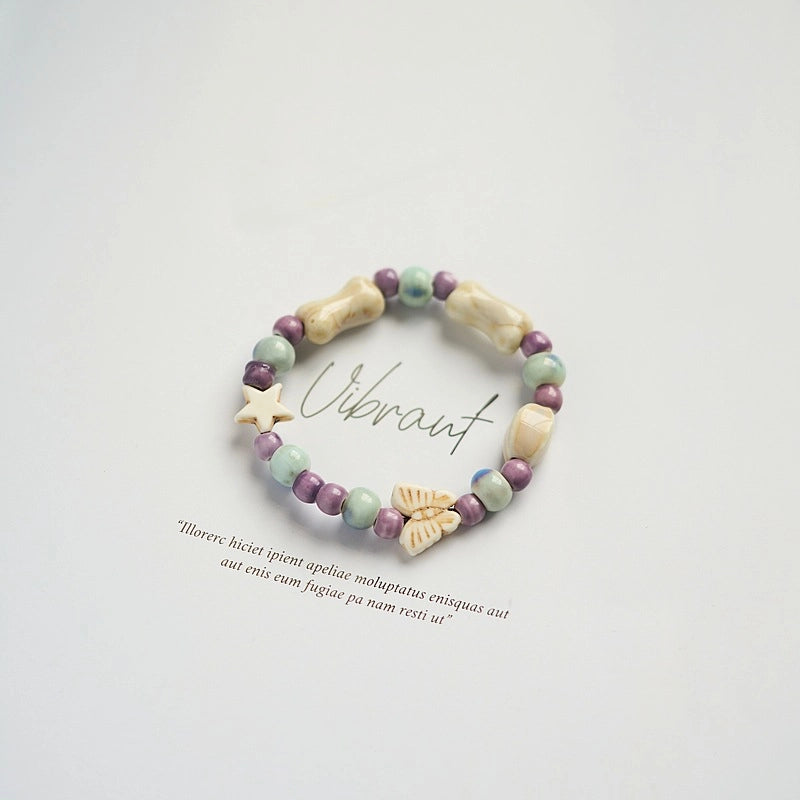 Jingdezhen Ceramic Bracelet New Color-free Women's Summer Student's Antique Beaded Bracelet Small Fresh And Popular