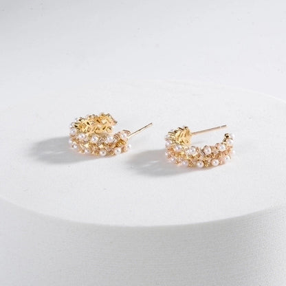 2 Pieces Retro Flower Copper Inlay Zircon Drop Earrings Ear Studs 1 Pair