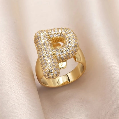 Copper Inlay Letter Zircon Open Rings