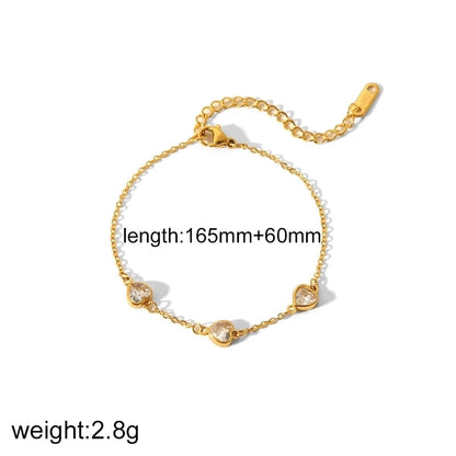 Minimalist Classic Style Solid Color 304 Stainless Steel Zircon 18K Gold Plated Plating Bracelets Anklet