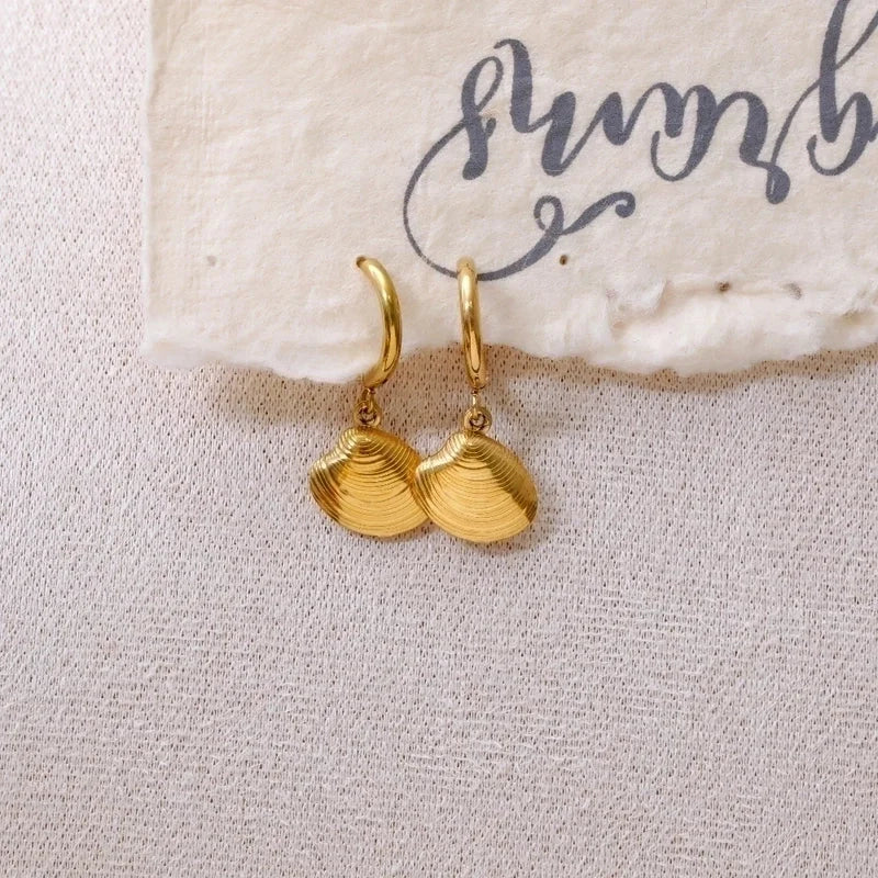 1 Pair Funny Romantic Scallop Fish 304 Stainless Steel 18K Gold Plated Drop Earrings