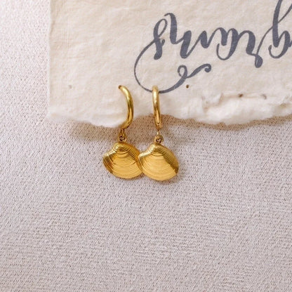 1 Pair Funny Romantic Scallop Fish 304 Stainless Steel 18K Gold Plated Drop Earrings