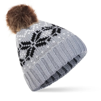 Women's Basic Retro Snowflake Pom Poms Eaveless Wool Cap