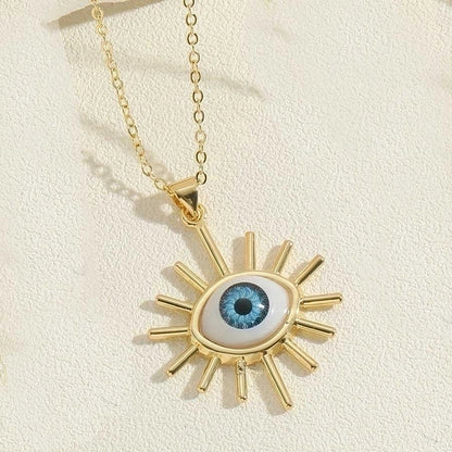 Vintage Style Minimalist Commute Sun Copper Plating Inlay Resin Zircon 14k Gold Plated Pendant Necklace