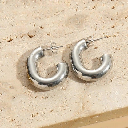 1 Pair Elegant Luxurious Classic Style C Shape Round Solid Color Plating 304 Stainless Steel Earrings