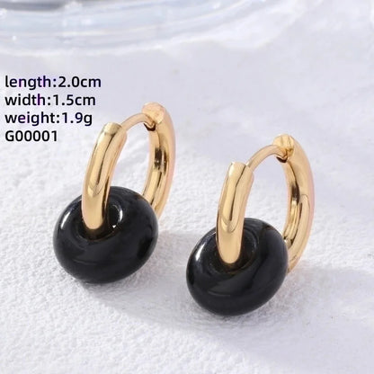 2 Pieces Retro Minimalist Round Plating 304 Stainless Steel Natural Stone Gold Plated Earrings