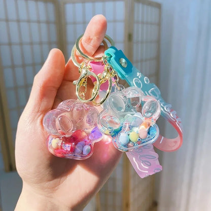 Cartoon Oil Floating Liquid Quicksand Bottle Cat Claw Keychain Pendant Cute Trendy Car Bag Decorative Gift
