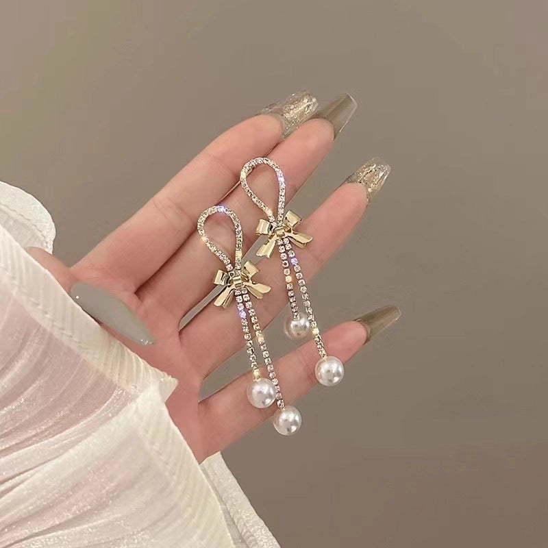 1 Pair IG Style Minimalist U Shape Geometric Flower Inlay Imitation Pearl Artificial Pearls Rhinestones Drop Earrings Ear Studs