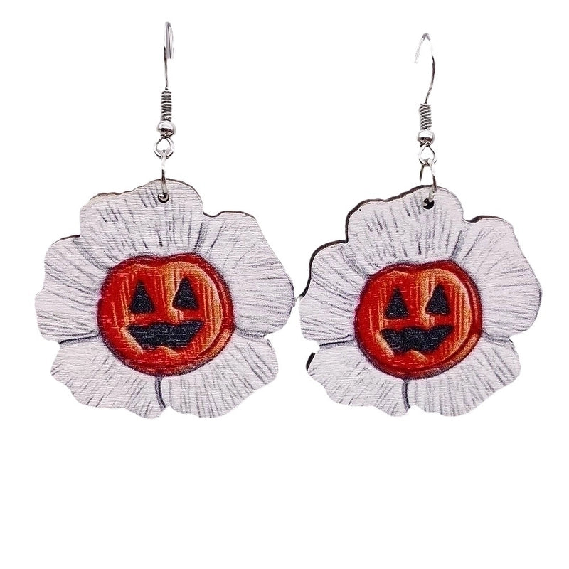 Funny Streetwear Halloween Pattern Spider Wood Drop Earrings