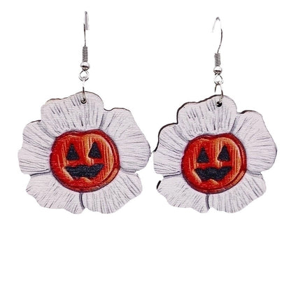 Funny Streetwear Halloween Pattern Spider Wood Drop Earrings