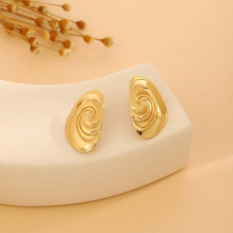 1 Pair Casual Minimalist Streetwear Waves Heart Shape Flower Plating 304 Stainless Steel Ear Studs