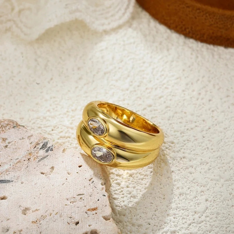 IG Style Elegant Geometric Copper Mixed Metal Rings