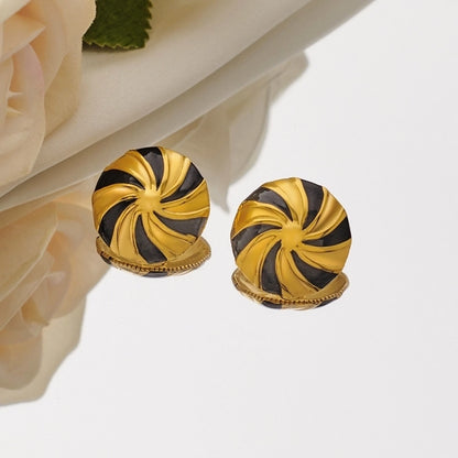 1 Pair Christmas Casual Minimalist Round Spiral Stripe Enamel Plating 304 Stainless Steel 18K Gold Plated Ear Studs