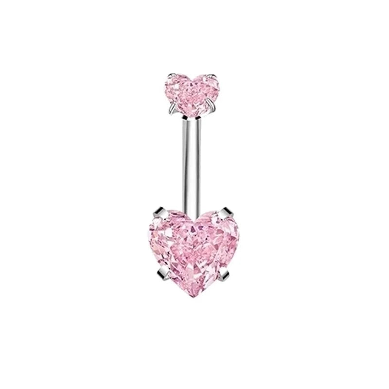 1 Piece 1 Set Belly Rings Hip-Hop Shiny Heart Shape 316L Stainless Steel Copper Inlay Zircon Belly Rings