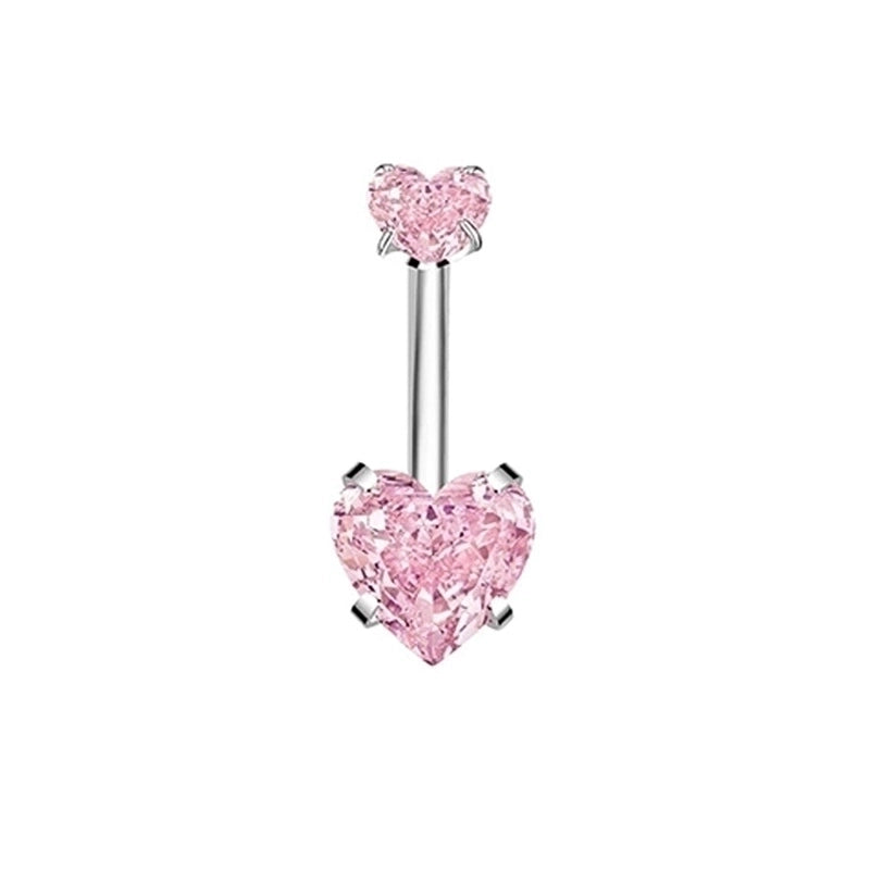 1 Piece 1 Set Belly Rings Hip-Hop Shiny Heart Shape 316L Stainless Steel Copper Inlay Zircon Belly Rings