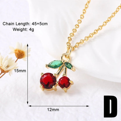 Modern Style Classic Style Cherry 201 Stainless Steel Copper Zircon 18K Gold Plated Plating Inlay Pendant Necklace O-shaped Chain Cable Chain