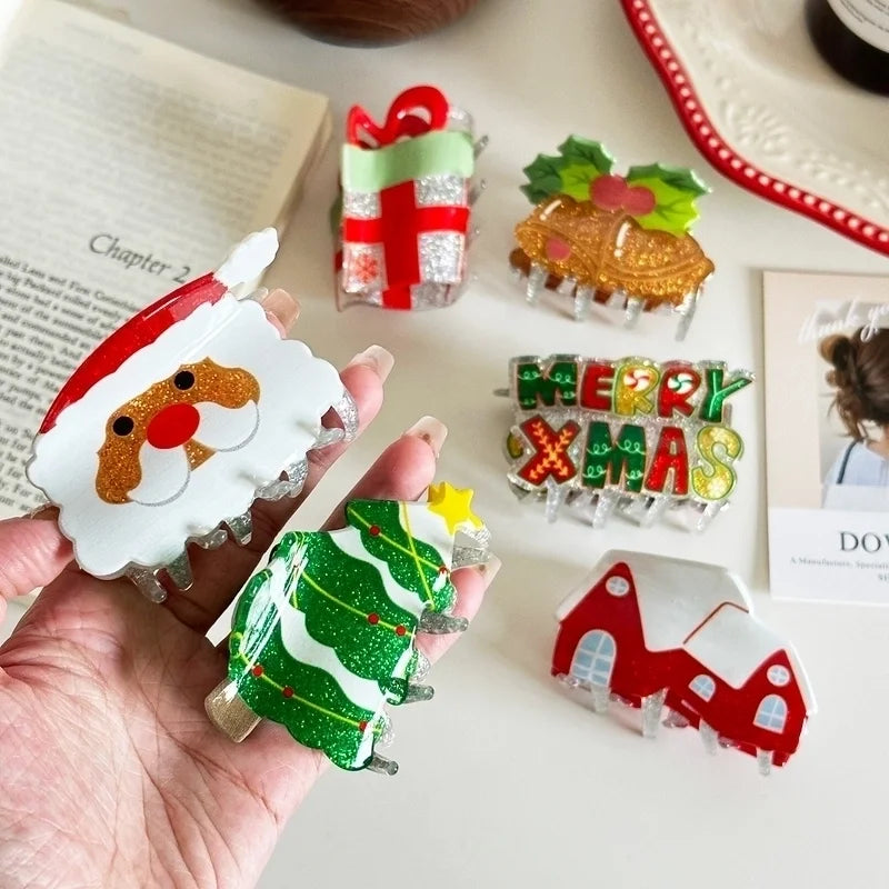 Christmas Casual Women's Christmas Tree Santa Claus Letter Arylic Hair Claws