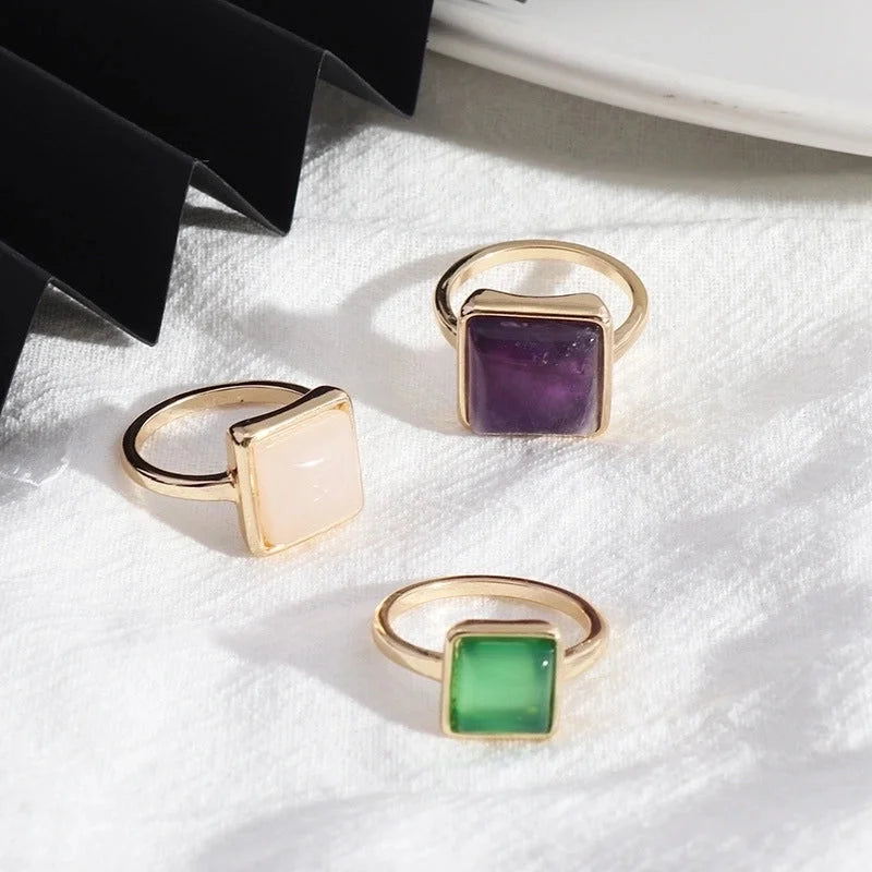 2 Pieces Minimalist Square Alloy Plating Inlay Natural Stone Women\'s Rings