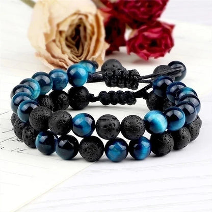 Casual Minimalist Round Volcanic Rock Tiger Eye Beaded Bracelets
