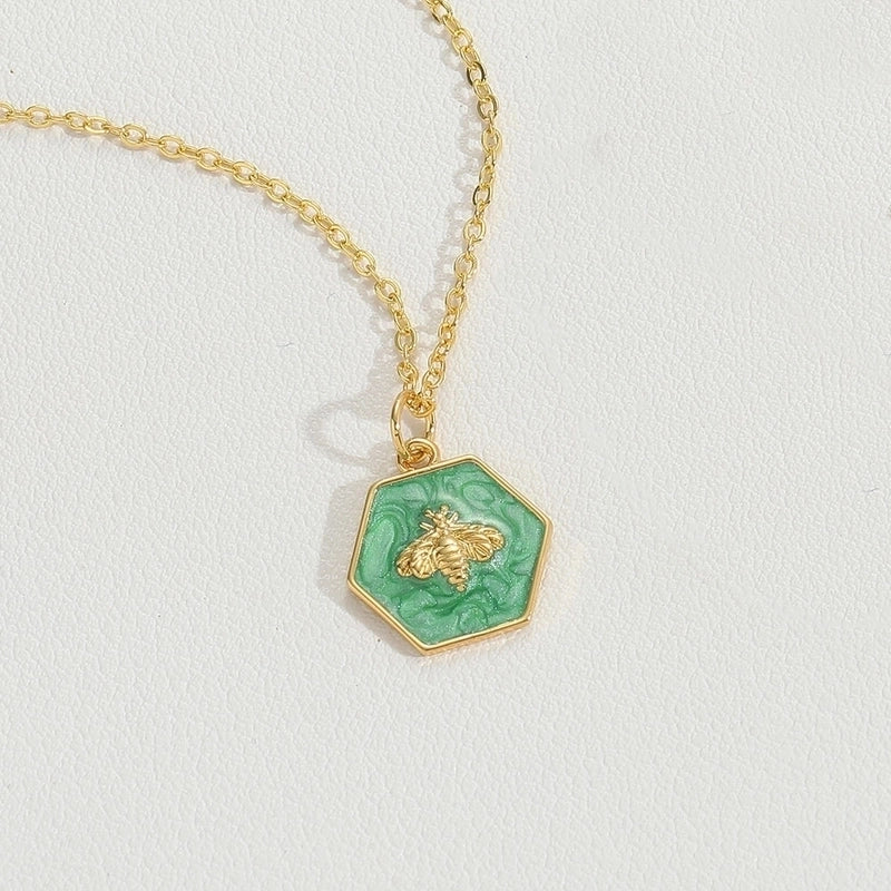 Copper 14K Gold Plated Vintage Style Minimalist Commute Enamel Inlay Butterfly Zircon Pendant Necklace