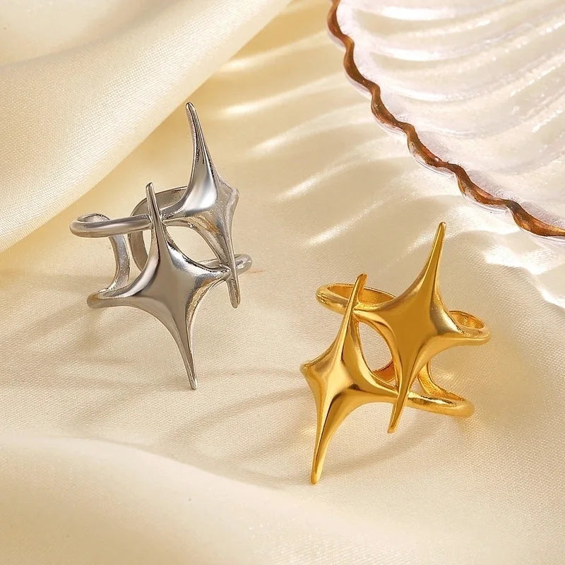 Exaggerated Star 304 Stainless Steel 18K Gold Plated Plating Open Rings