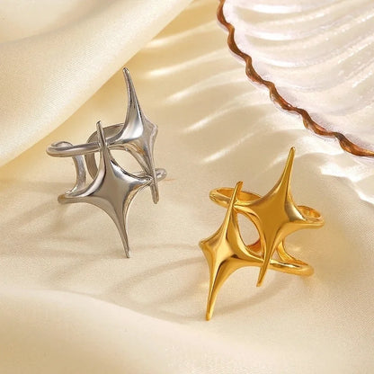 Exaggerated Star 304 Stainless Steel 18K Gold Plated Plating Open Rings