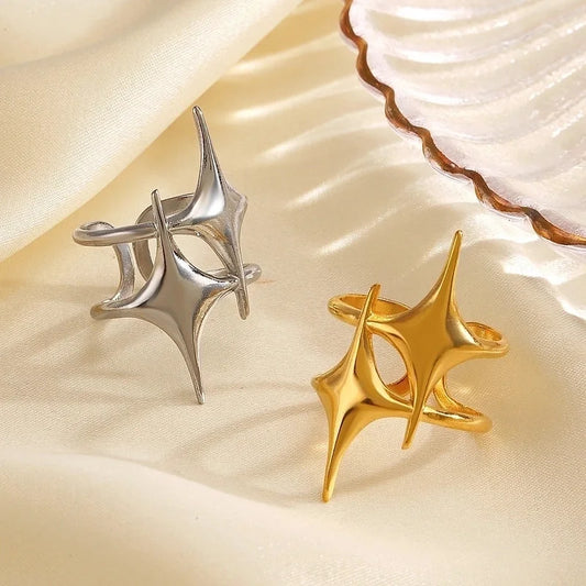 Exaggerated Star 304 Stainless Steel 18K Gold Plated Plating Open Rings
