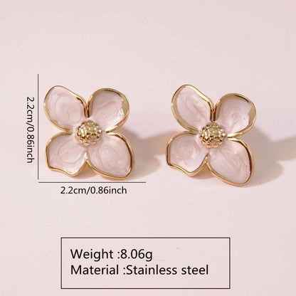 1 Pair Fairy Style Cute Sweet Flower 304 Stainless Steel Imitation Gold Ear Studs