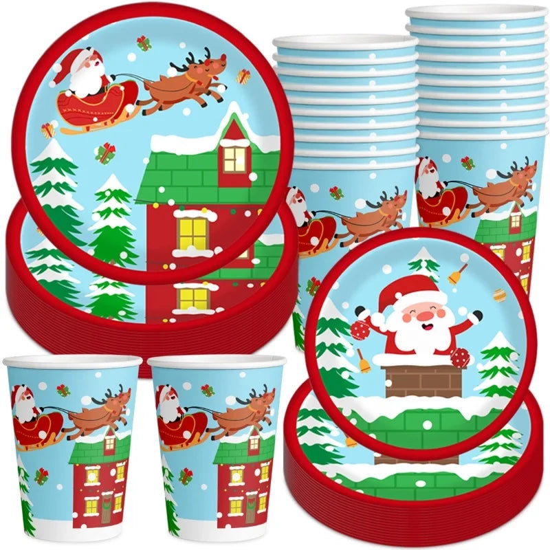 Christmas Cartoon Style Cute Christmas Tree Santa Claus Elk Party Festival Tableware