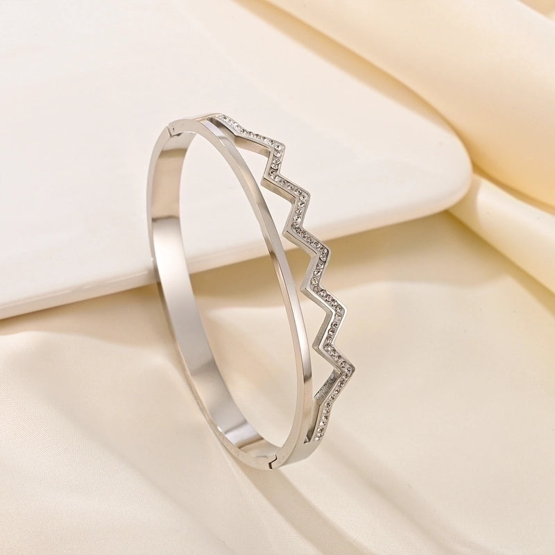 Elegant Romantic Solid Color Titanium Steel Rhinestones Bangle In Bulk