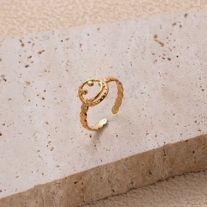 IG Style Retro Geometric 304 Stainless Steel Plating Hollow Out Open Ring