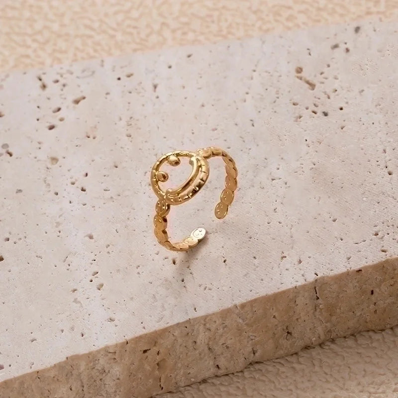 IG Style Retro Geometric 304 Stainless Steel Plating Hollow Out Open Ring