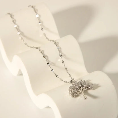 Minimalist Tree Copper Plating Inlay Zircon 18k Gold Plated Pendant Necklace