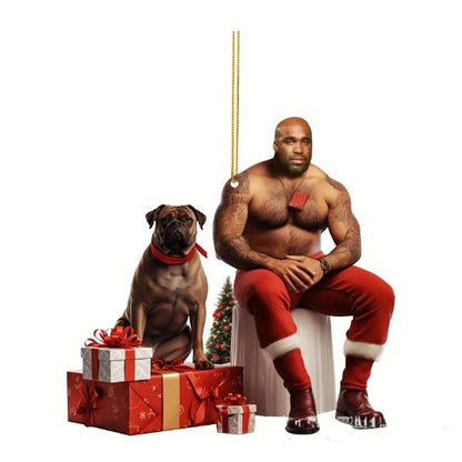 Christmas Funny Muscle Man Acrylic Flat Christmas Pendant Car Home Decoration Pendant