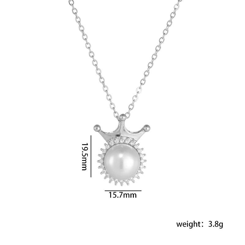 304 Stainless Steel Copper Inlay Crown Artificial Pearls Earrings Necklace