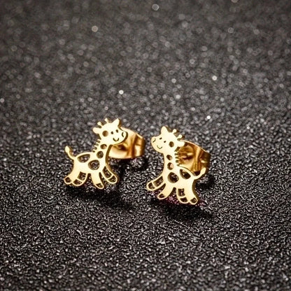 1 Pair Cute Giraffe Plating 304 Stainless Steel 18K Gold Plated Ear Studs