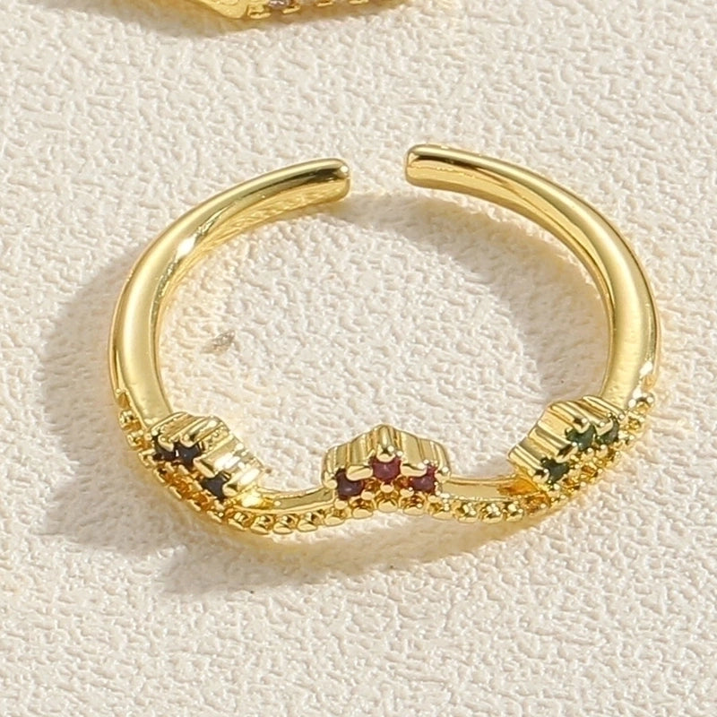 Elegant Minimalist Water Droplets Copper Plating Inlay Zircon 14k Gold Plated Open Rings