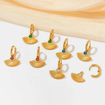 1 Pair Retro Sector Plating Inlay 304 Stainless Steel Zircon 16K Gold Plated White Gold Plated Gold Plated Earrings