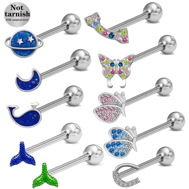 1 Piece Lip Rings Minimalist Classic Style Animal Fruit Snowflake 316L Stainless Steel Rhinestone Titanium Steel Plating Inlay Rhinestones White Gold Plated Tongue Rings