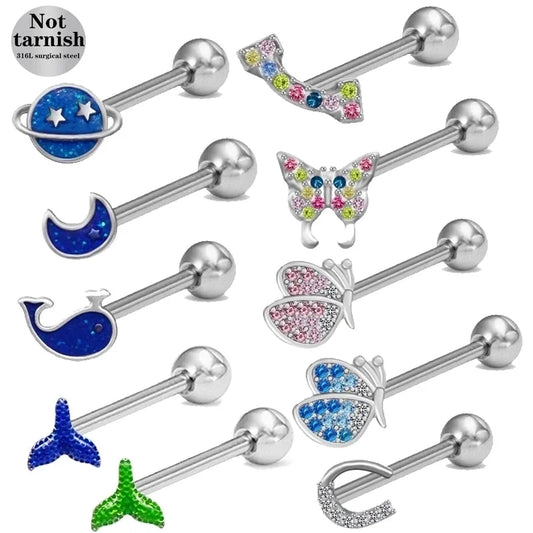 1 Piece Lip Rings Minimalist Classic Style Animal Fruit Snowflake 316L Stainless Steel Rhinestone Titanium Steel Plating Inlay Rhinestones White Gold Plated Tongue Rings